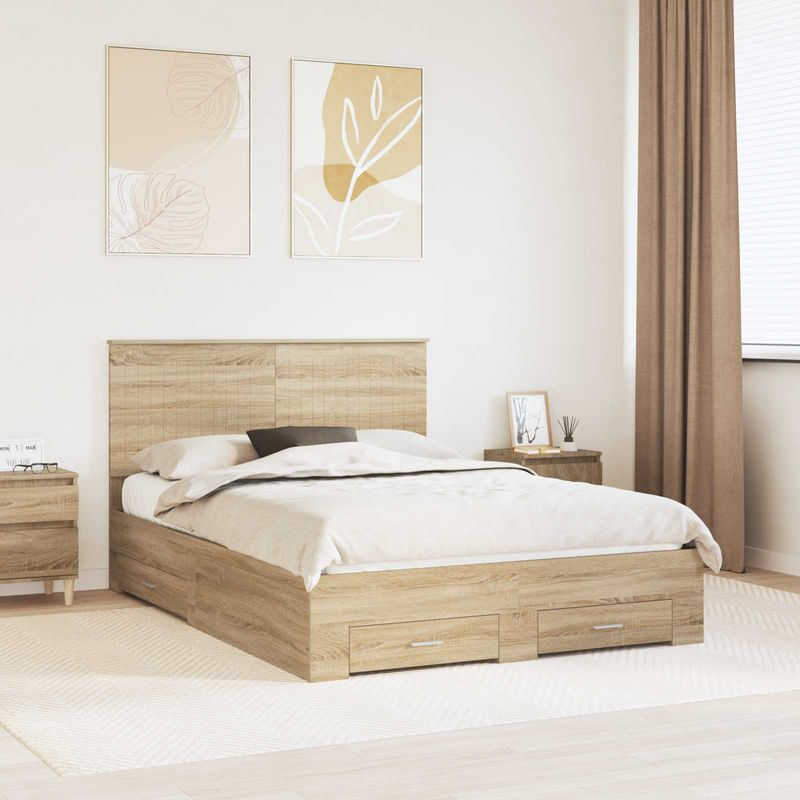 Casa si Gradina - Mobilier - Paturi si accesorii - Paturi - Cadru de pat cu sertar Stejar Sonoma 140 x 190 cm Lemn compozit - Infinity.ro