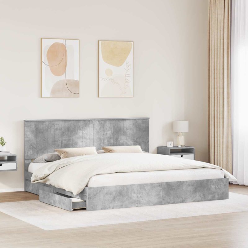 Casa si Gradina - Mobilier - Paturi si accesorii - Paturi - Pat cu storage Gri din beton 200 x 200 cm Lemn compozit - Infinity.ro