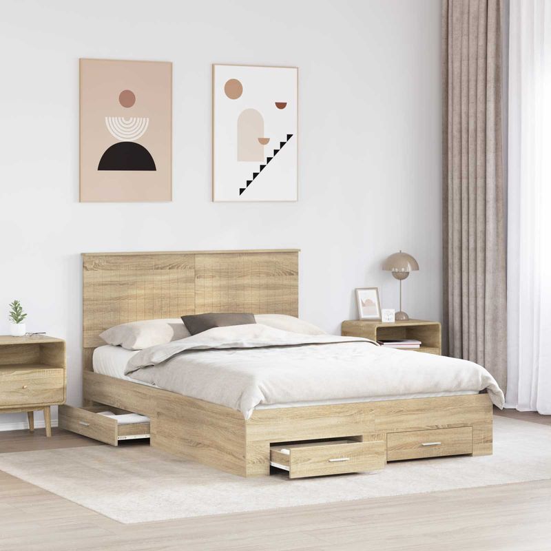 Casa si Gradina - Mobilier - Paturi si accesorii - Paturi - Cadru de pat cu sertar Stejar Sonoma 140 x 190 cm Lemn compozit - Infinity.ro