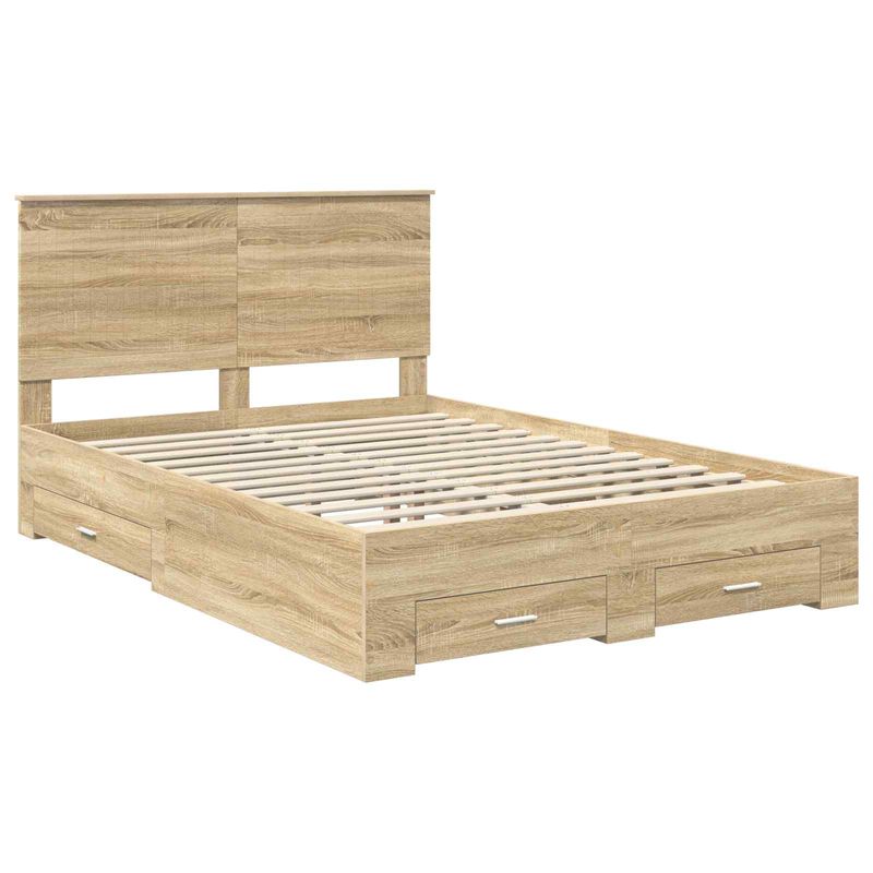 Casa si Gradina - Mobilier - Paturi si accesorii - Paturi - Cadru de pat cu sertar Stejar Sonoma 140 x 190 cm Lemn compozit - Infinity.ro