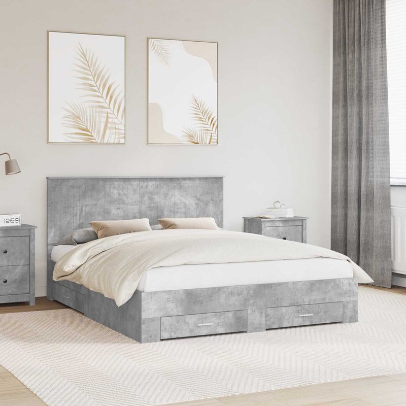 Casa si Gradina - Mobilier - Paturi si accesorii - Paturi - Cadru de pat cu sertar Gri din beton 160 x 200 cm Lemn compozit - Infinity.ro