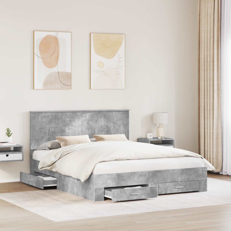Casa si Gradina - Mobilier - Paturi si accesorii - Paturi - Cadru de pat cu sertar Gri din beton 160 x 200 cm Lemn compozit - Infinity.ro