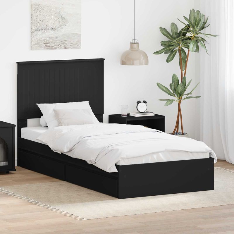 Casa si Gradina - Mobilier - Paturi si accesorii - Paturi - Pat cu storage cu headboard Negru 90 x 190 cm Lemn compozit - Infinity.ro