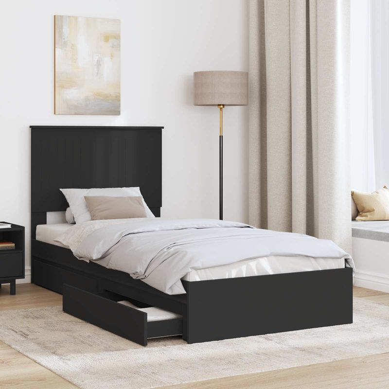 Casa si Gradina - Mobilier - Paturi si accesorii - Paturi - Pat cu storage cu headboard Negru 90 x 190 cm Lemn compozit - Infinity.ro