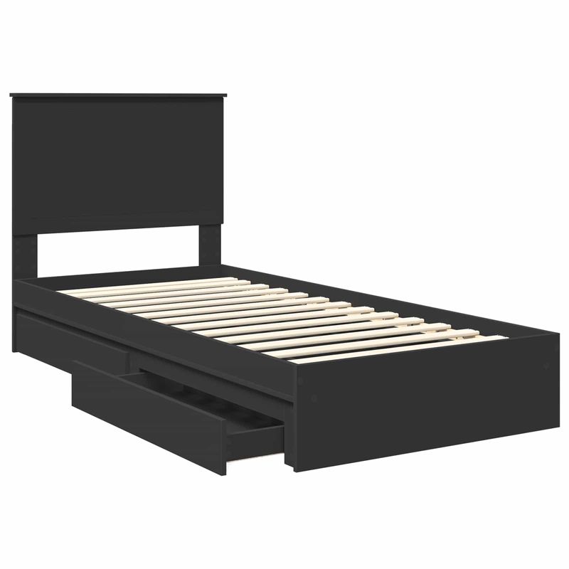 Casa si Gradina - Mobilier - Paturi si accesorii - Paturi - Pat cu storage cu headboard Negru 90 x 190 cm Lemn compozit - Infinity.ro