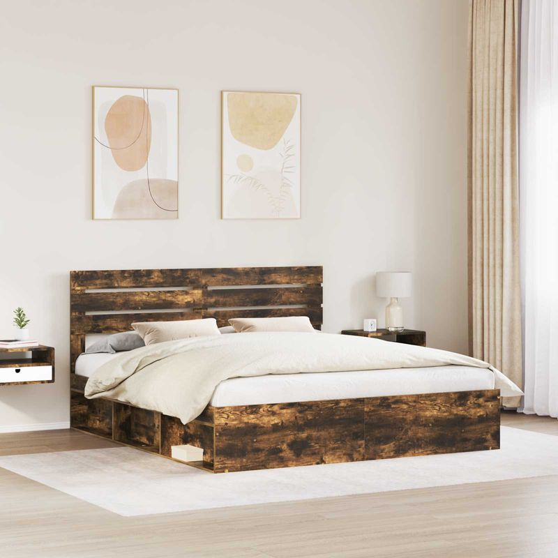 Casa si Gradina - Mobilier - Paturi si accesorii - Paturi - Cadru de pat Stejar fumuriu 180 x 200 cm Lemn de pin masiv - Infinity.ro