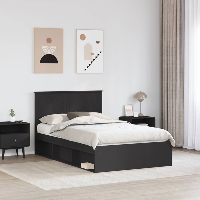 Casa si Gradina - Mobilier - Paturi si accesorii - Paturi - Cadru de pat cu headboard Negru 120 x 200 cm Lemn de pin masiv - Infinity.ro