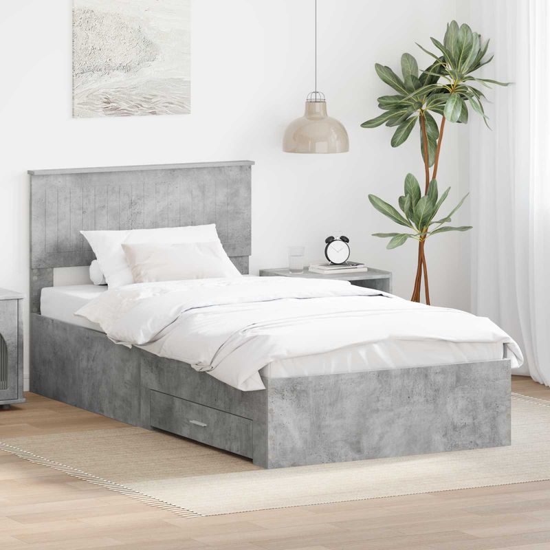 Casa si Gradina - Mobilier - Paturi si accesorii - Paturi - Cadru de pat cu sertar Gri din beton 100 x 200 cm Lemn compozit - Infinity.ro