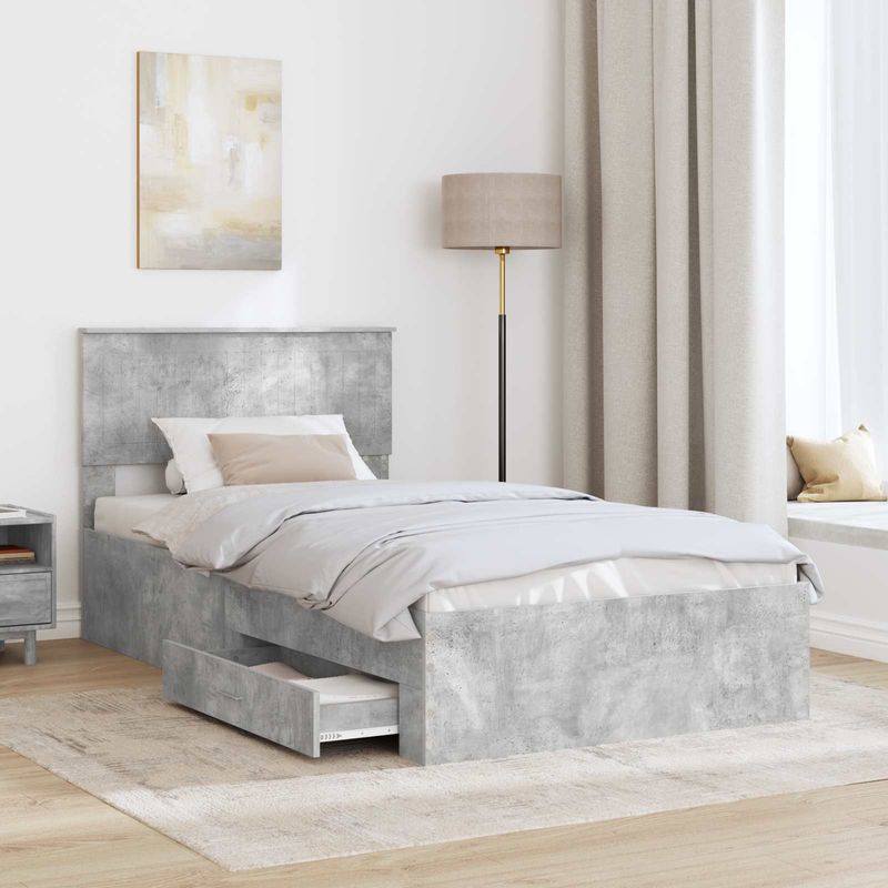 Casa si Gradina - Mobilier - Paturi si accesorii - Paturi - Cadru de pat cu sertar Gri din beton 100 x 200 cm Lemn compozit - Infinity.ro