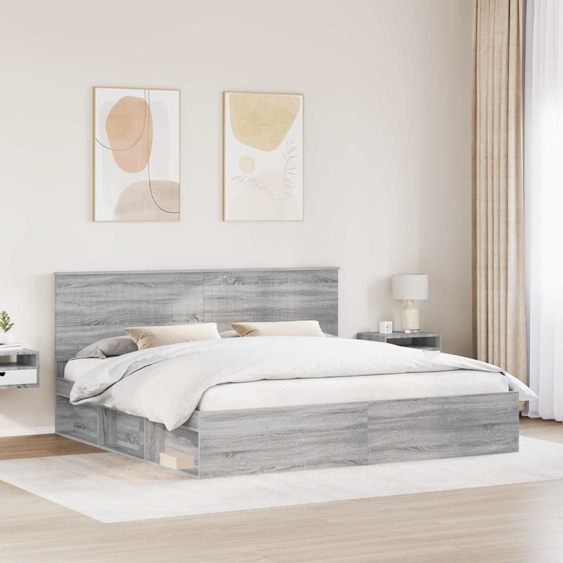 Casa si Gradina - Mobilier - Paturi si accesorii - Paturi - Cadru de pat Gri Sonoma 200 x 200 cm Lemn de pin masiv - Infinity.ro