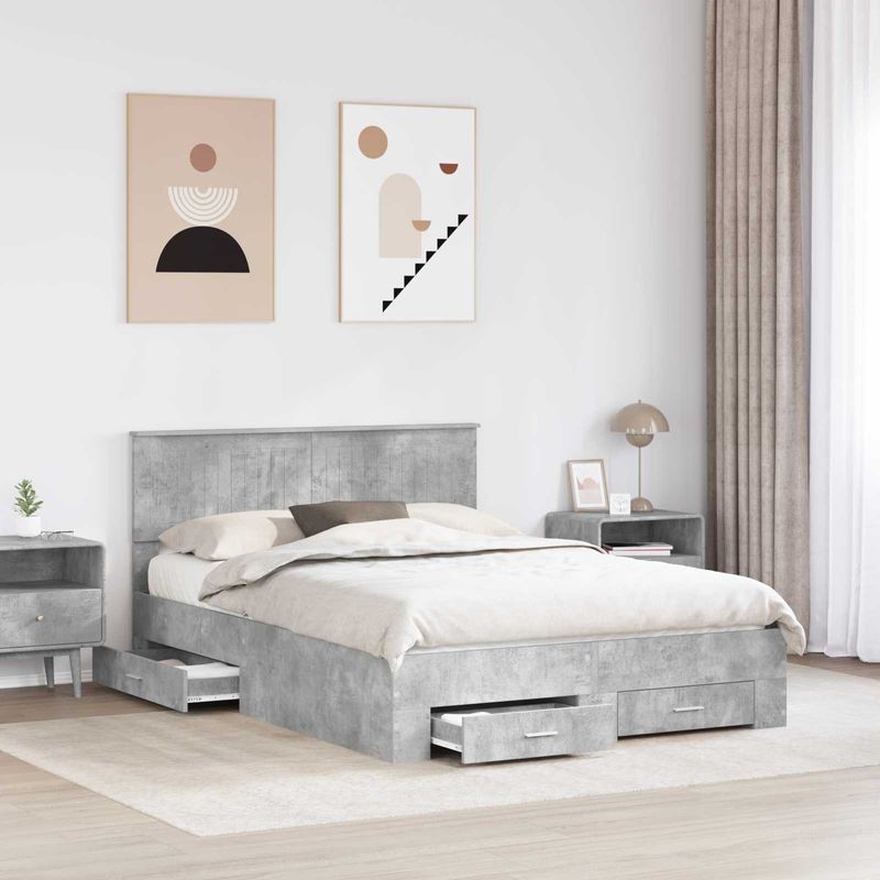 Casa si Gradina - Mobilier - Paturi si accesorii - Paturi - Cadru de pat cu sertar Gri din beton 140 x 190 cm Lemn compozit - Infinity.ro