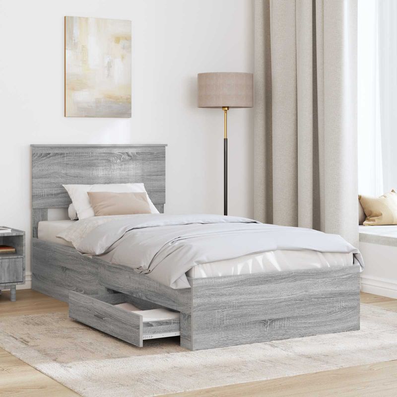 Casa si Gradina - Mobilier - Paturi si accesorii - Paturi - Cadru de pat cu headboard Gri Sonoma 90 x 200 cm Lemn compozit - Infinity.ro