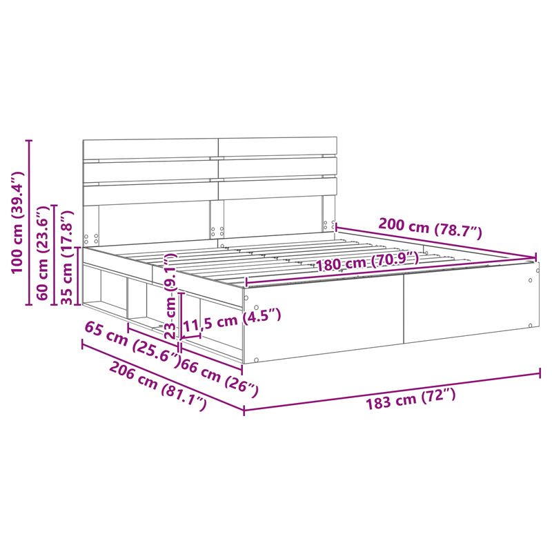 Casa si Gradina - Mobilier - Paturi si accesorii - Paturi - Cadru de pat Stejar fumuriu 180 x 200 cm Lemn de pin masiv - Infinity.ro