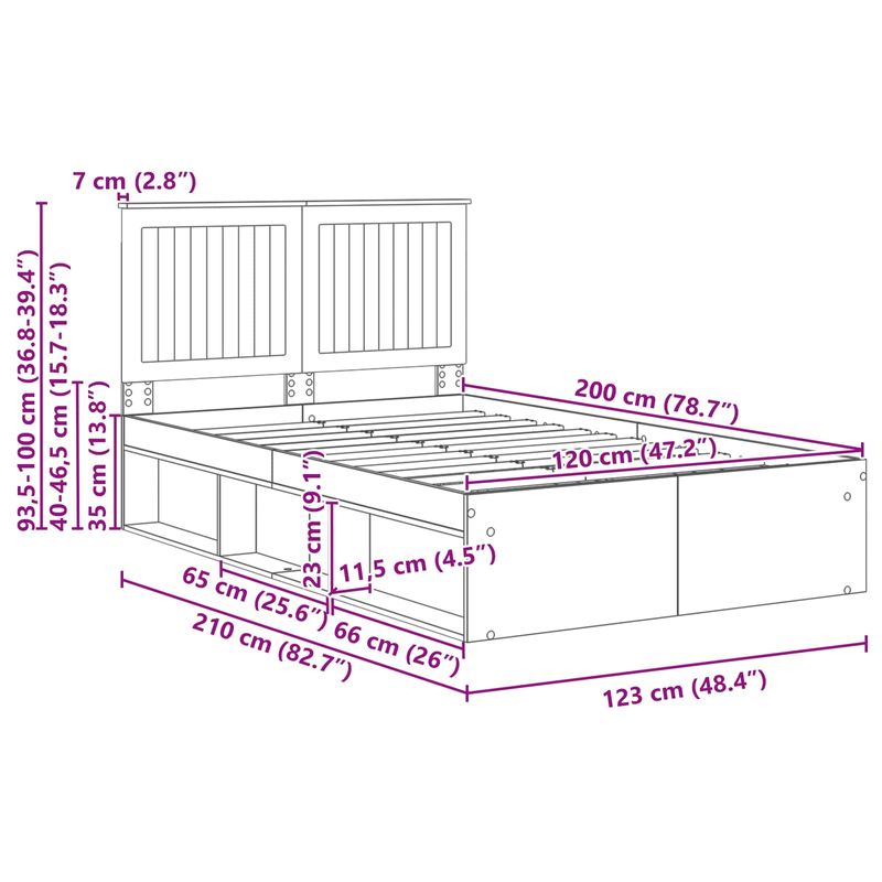 Casa si Gradina - Mobilier - Paturi si accesorii - Paturi - Cadru de pat cu headboard Negru 120 x 200 cm Lemn de pin masiv - Infinity.ro