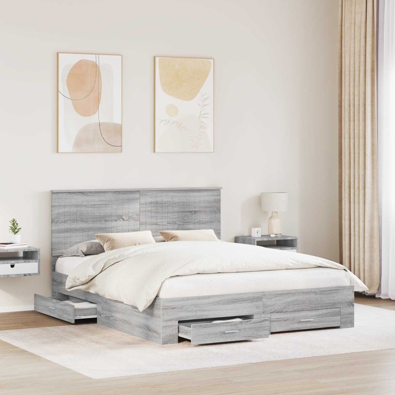 Casa si Gradina - Mobilier - Paturi si accesorii - Paturi - Cadru de pat cu headboard Gri Sonoma 160 x 200 cm Lemn compozit - Infinity.ro