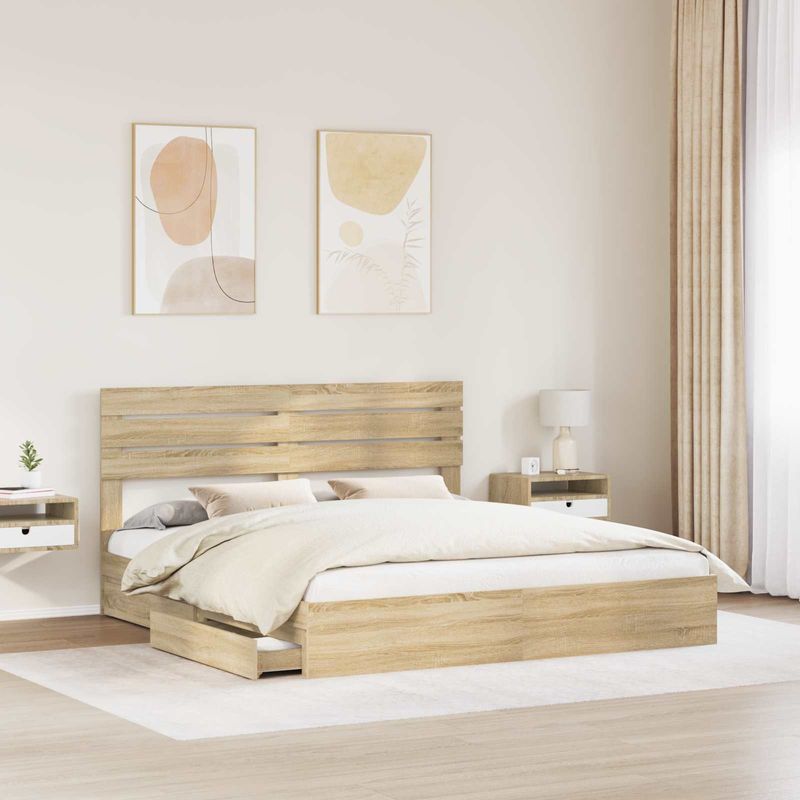 Casa si Gradina - Mobilier - Paturi si accesorii - Paturi - Pat cu storage Stejar Sonoma 180 x 200 cm Lemn compozit - Infinity.ro
