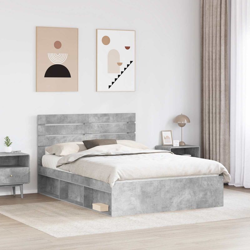 Casa si Gradina - Mobilier - Paturi si accesorii - Paturi - Cadru de pat cu headboard Beton 140 x 200 cm Lemn de pin masiv - Infinity.ro