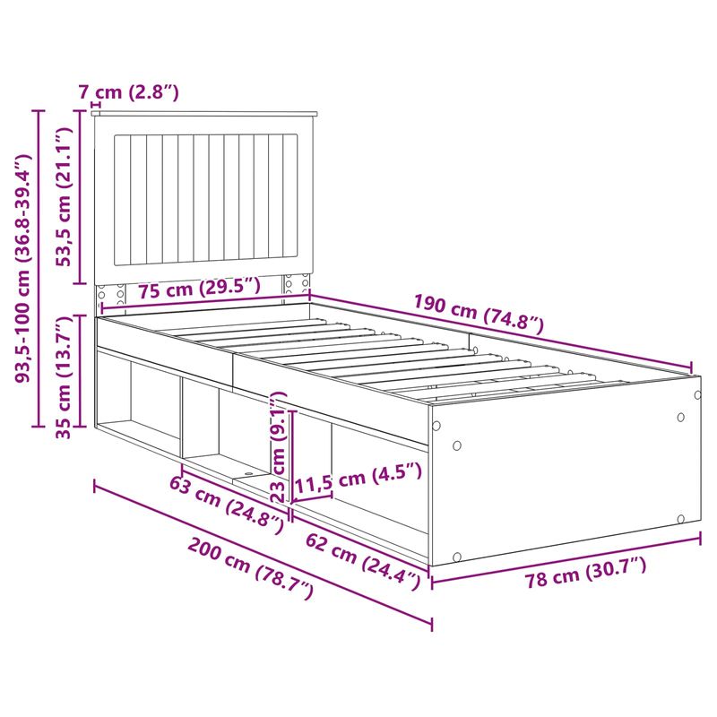 Casa si Gradina - Mobilier - Paturi si accesorii - Paturi - Cadru de pat Lemn vechi 75 x 190 cm Lemn de pin masiv - Infinity.ro