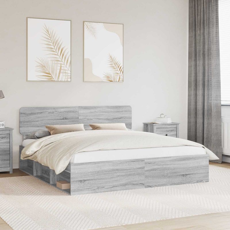 Casa si Gradina - Mobilier - Paturi si accesorii - Paturi - Cadru de pat Gri Sonoma 200 x 200 cm Lemn de pin masiv - Infinity.ro