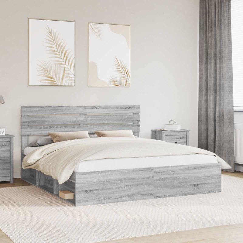 Casa si Gradina - Mobilier - Paturi si accesorii - Paturi - Cadru de pat Gri Sonoma 200 x 200 cm Lemn de pin masiv - Infinity.ro