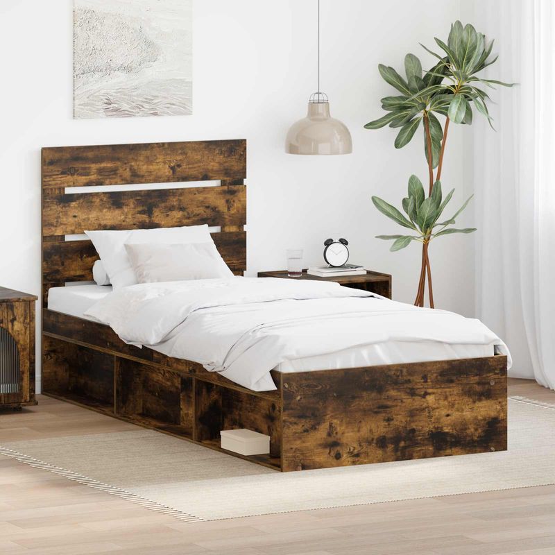Casa si Gradina - Mobilier - Paturi si accesorii - Paturi - Cadru de pat Stejar fumuriu 75 x 190 cm Lemn de pin masiv - Infinity.ro