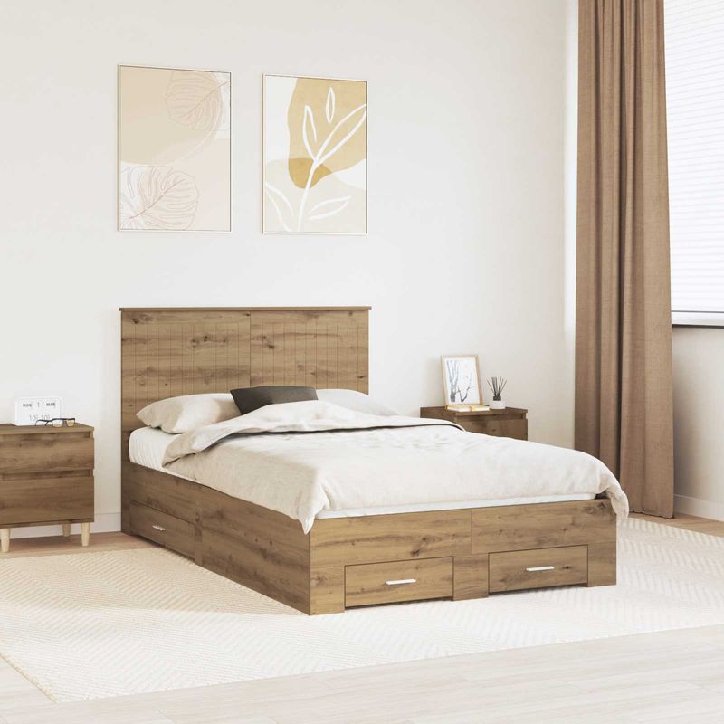 Casa si Gradina - Mobilier - Paturi si accesorii - Paturi - Cadru de pat Stejar Artizanal 120 x 190 cm Lemn compozit - Infinity.ro