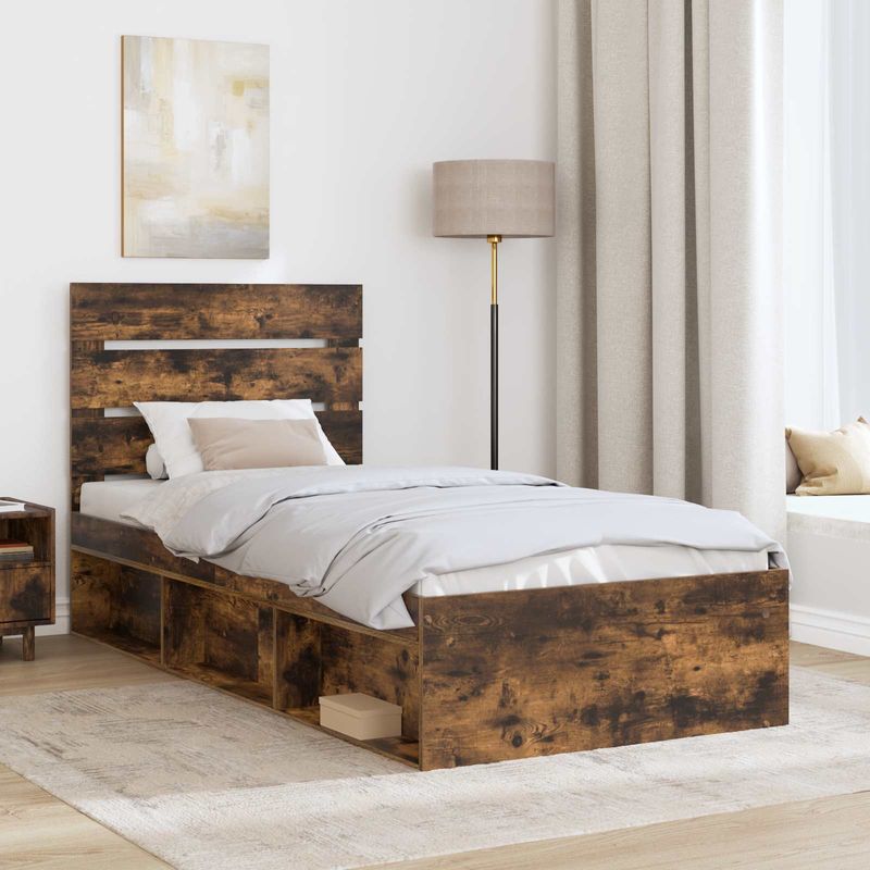Casa si Gradina - Mobilier - Paturi si accesorii - Paturi - Cadru de pat Stejar fumuriu 75 x 190 cm Lemn de pin masiv - Infinity.ro