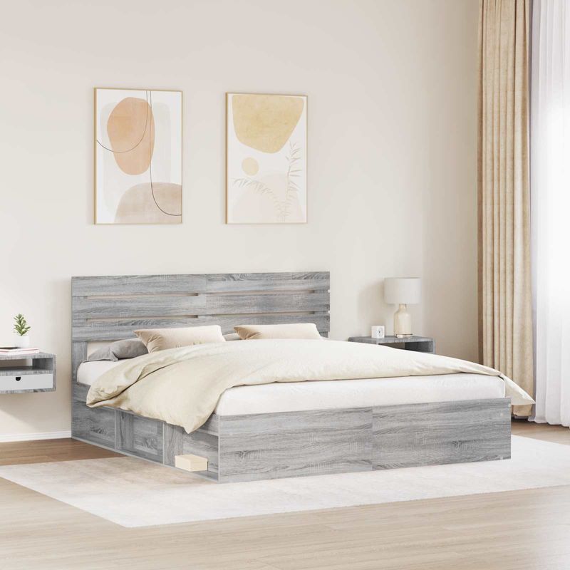 Casa si Gradina - Mobilier - Paturi si accesorii - Paturi - Cadru de pat Gri Sonoma 200 x 200 cm Lemn de pin masiv - Infinity.ro
