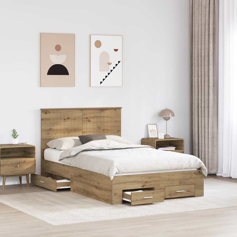 Casa si Gradina - Mobilier - Paturi si accesorii - Paturi - Cadru de pat Stejar Artizanal 120 x 190 cm Lemn compozit - Infinity.ro