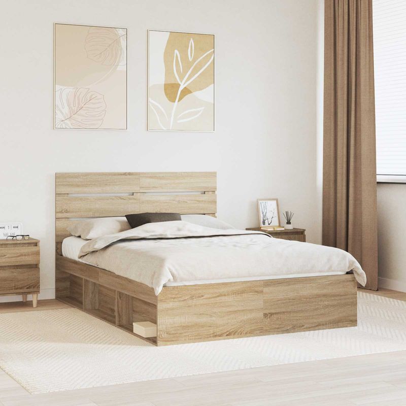 Casa si Gradina - Mobilier - Paturi si accesorii - Paturi - Cadru de pat cu headboard Sonoma 140 x 190 cm Lemn de pin masiv - Infinity.ro