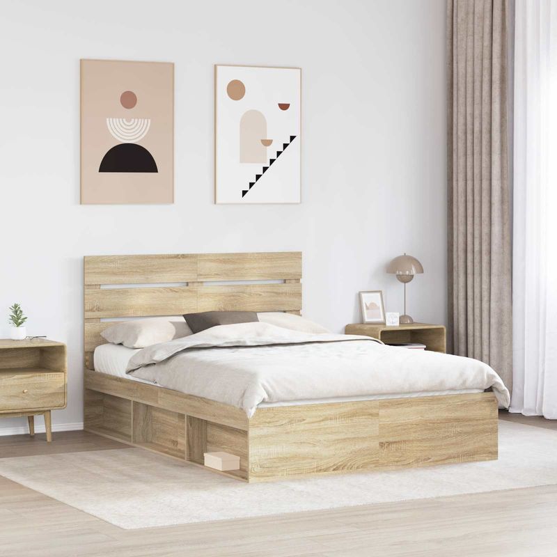 Casa si Gradina - Mobilier - Paturi si accesorii - Paturi - Cadru de pat cu headboard Sonoma 140 x 190 cm Lemn de pin masiv - Infinity.ro