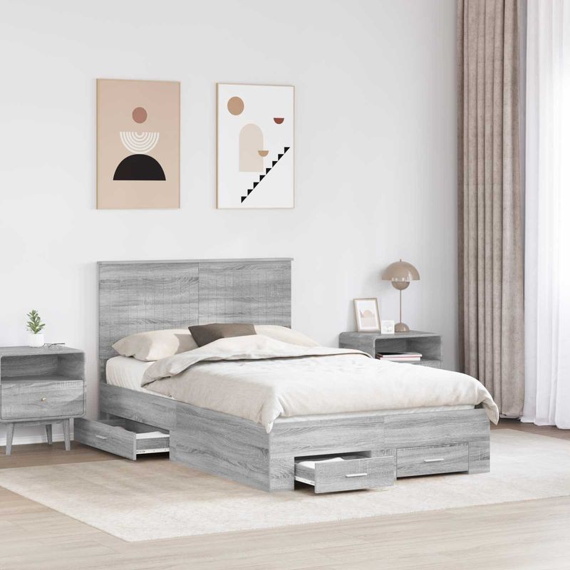 Casa si Gradina - Mobilier - Paturi si accesorii - Paturi - Cadru de pat cu headboard Gri Sonoma 120 x 200 cm Lemn compozit - Infinity.ro