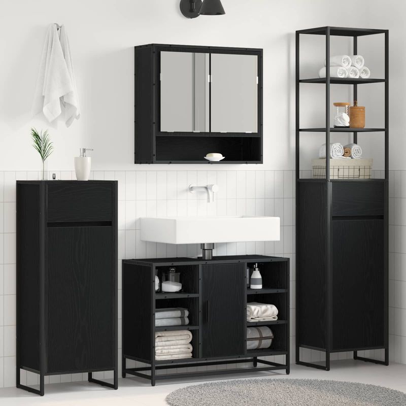 Casa si Gradina - Mobilier - Mobilier baie - Corpuri baie - Dulap de Baie Stejar Negru 40 x 30 x 180 cm Lemn compozit - Infinity.ro