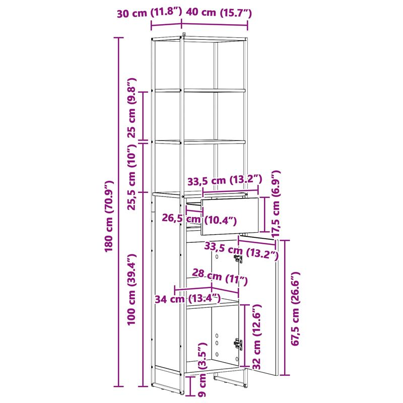 Casa si Gradina - Mobilier - Mobilier baie - Corpuri baie - Dulap de Baie Stejar Negru 40 x 30 x 180 cm Lemn compozit - Infinity.ro