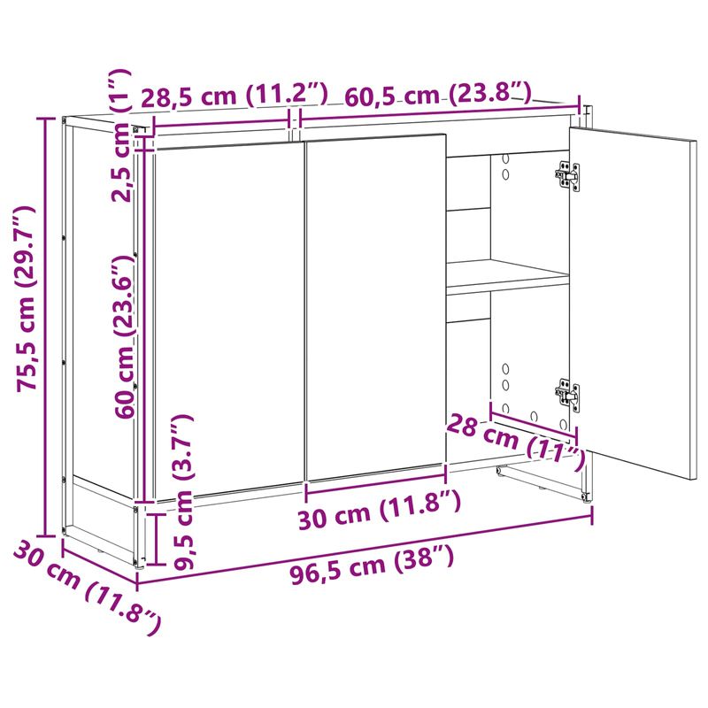 Casa si Gradina - Mobilier - Comode si corpuri - Comode - Dulap lateral Gri Sonoma 96,5 x 30 x 75 cm Lemn compozit - Infinity.ro