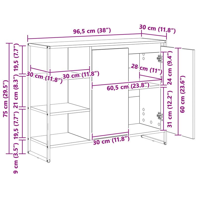 Casa si Gradina - Mobilier - Comode si corpuri - Comode - Dulap lateral Stejar fumuriu 96.5 x 30 x 75 cm Lemn compozit - Infinity.ro