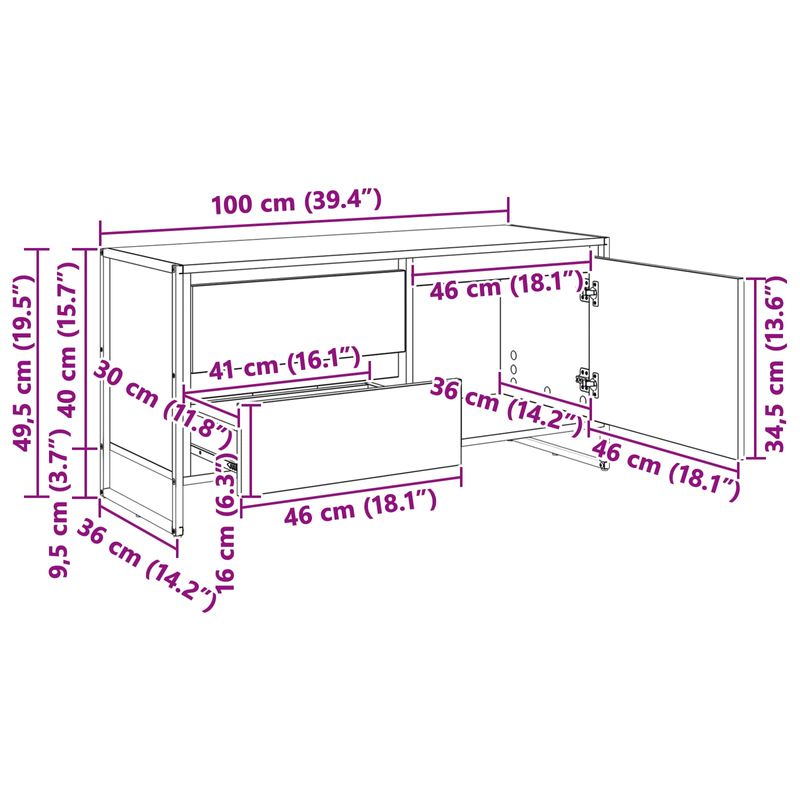 Casa si Gradina - Mobilier - Comode si corpuri - Comode - Cabinet TV Lemn Vechi 100 x 36 x 49.5 cm Lemn compozit - Infinity.ro