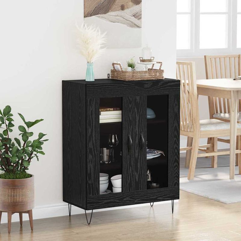 Casa si Gradina - Mobilier - Comode si corpuri - Comode - Bufet Stejar Negru 69,5 x 34 x 90 cm Lemn compozit - Infinity.ro