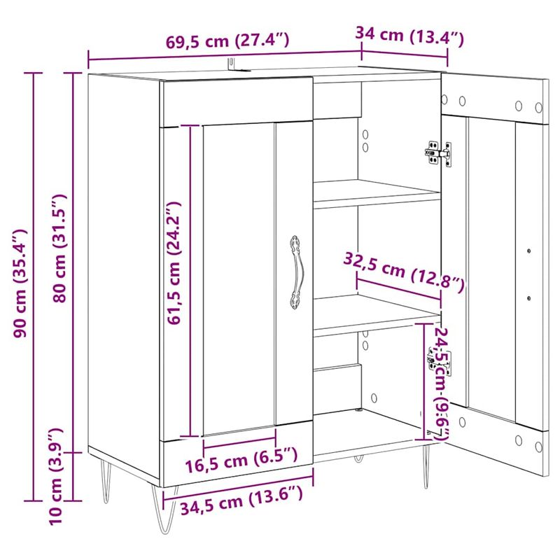 Casa si Gradina - Mobilier - Comode si corpuri - Comode - Bufet Stejar Negru 69,5 x 34 x 90 cm Lemn compozit - Infinity.ro