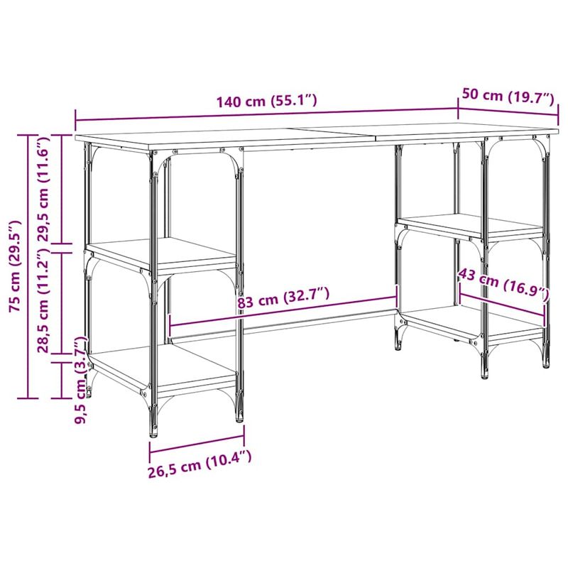 Casa si Gradina - Mobilier - Mese si birouri - Birouri - Birou cu raft Stejar Artizanal 140 x 50 x 75 cm Lemn compozit - Infinity.ro