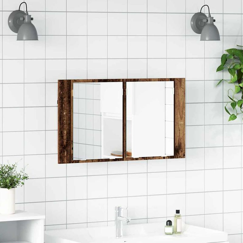 Casa si Gradina - Mobilier - Mobilier baie - Corpuri baie - Dulap cu oglinda pentru baie cu raft Lemn Vechi 80 x 12 x 45 cm - Infinity.ro