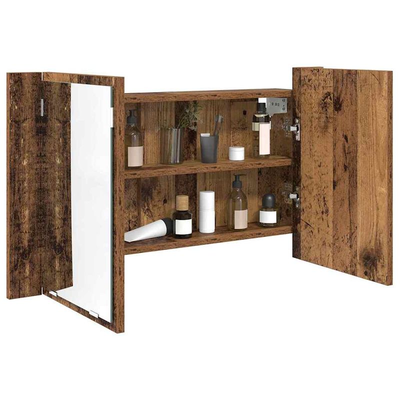 Casa si Gradina - Mobilier - Mobilier baie - Corpuri baie - Dulap cu oglinda pentru baie cu raft Lemn Vechi 80 x 12 x 45 cm - Infinity.ro
