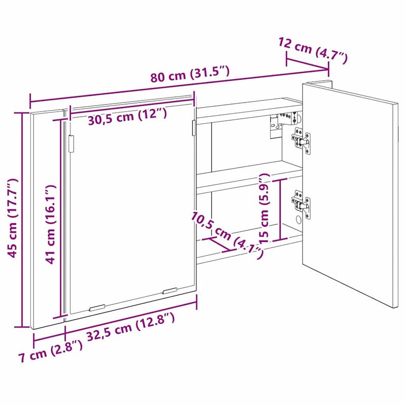 Casa si Gradina - Mobilier - Mobilier baie - Corpuri baie - Dulap cu oglinda pentru baie cu raft Lemn Vechi 80 x 12 x 45 cm - Infinity.ro