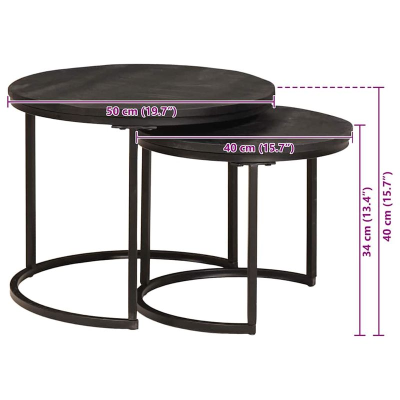 Casa si Gradina - Mobilier - Mese si birouri - Masute de cafea - Mese de Cafea Nesting 2 pcs Negru Lemn masiv de mango si otel - Infinity.ro