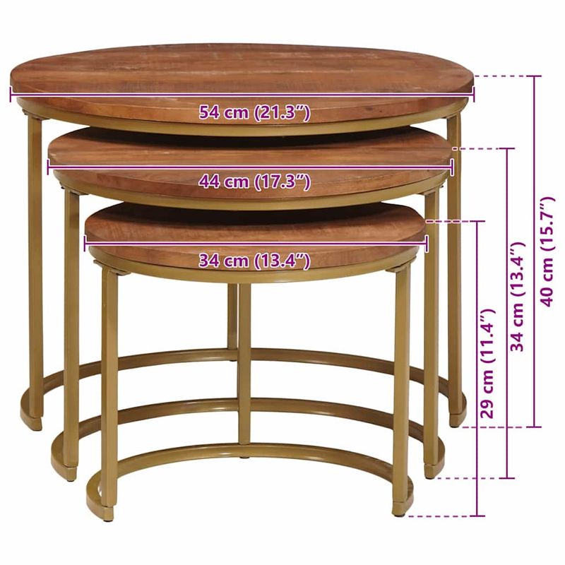 Casa si Gradina - Mobilier - Mese si birouri - Masute de cafea - Mese de Cafea Nesting 3 pcs Lemn masiv de mango si otel - Infinity.ro