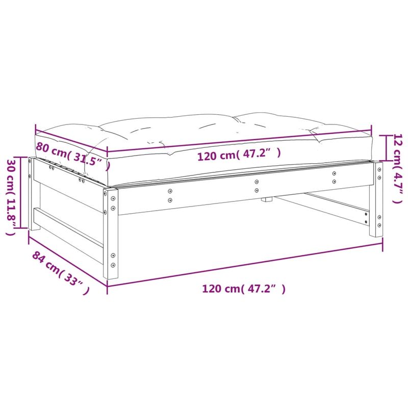 Casa si Gradina - Gradina si terasa - Mobilier exterior - Canapele si fotolii gradina - Taburet de gradina, 120x80 cm, lemn masiv de pin - Infinity.ro