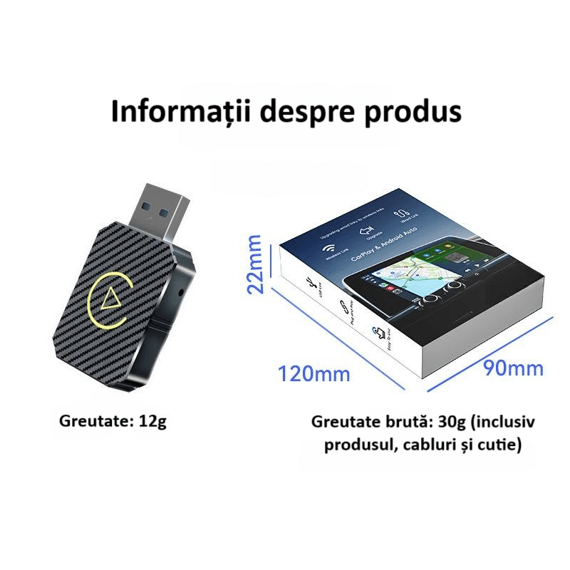 Auto si Moto - Electronice auto - Multimedia auto - Adaptor wireless CarPlay & Android Auto 2-in-1 ZYTEQ®️ Q1M, iOS 10+/Android 11+, WiFi 5GHz, Plug-and-Play, negru - Infinity.ro