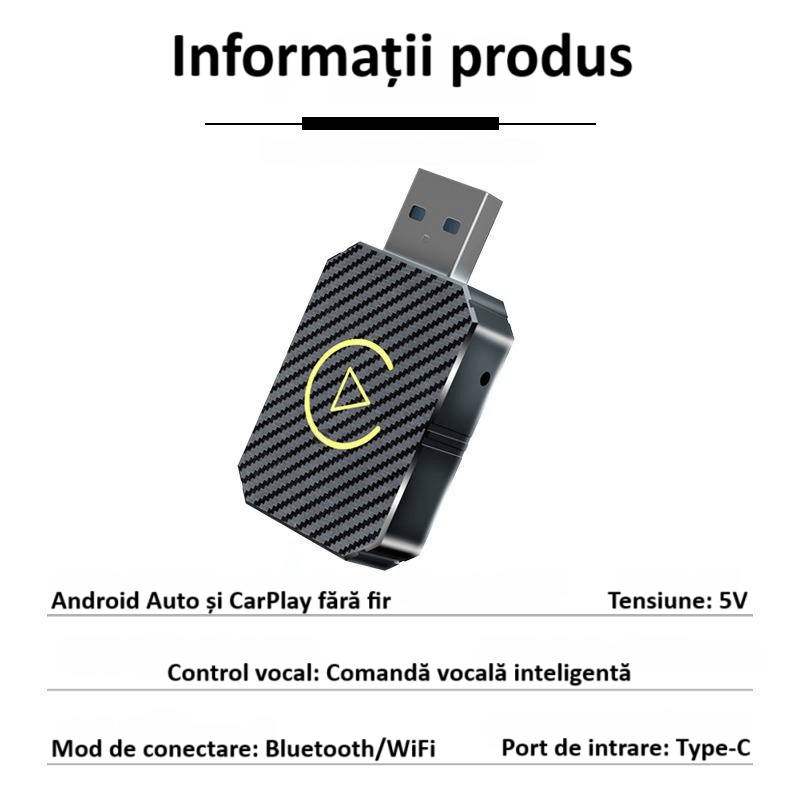 Auto si Moto - Electronice auto - Multimedia auto - Adaptor wireless CarPlay & Android Auto 2-in-1 ZYTEQ®️ Q1M, iOS 10+/Android 11+, WiFi 5GHz, Plug-and-Play, negru - Infinity.ro