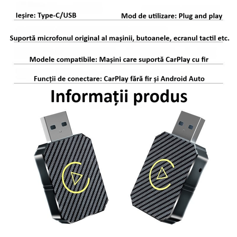 Auto si Moto - Electronice auto - Multimedia auto - Adaptor wireless CarPlay & Android Auto 2-in-1 ZYTEQ®️ Q1M, iOS 10+/Android 11+, WiFi 5GHz, Plug-and-Play, negru - Infinity.ro