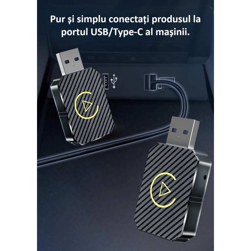 Auto si Moto - Electronice auto - Multimedia auto - Adaptor wireless CarPlay & Android Auto 2-in-1 ZYTEQ®️ Q1M, iOS 10+/Android 11+, WiFi 5GHz, Plug-and-Play, negru - Infinity.ro